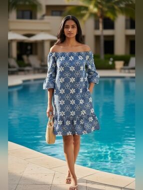 ECI New York | Embroidered chambray dress